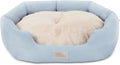 Cuddletown Faux Linen Comfy Cozy Cuddler Pet Bed, Supportive & Calming, Non-Slip Bottom, Machine Washable Cover, Blue, Small 22"X20"X7"