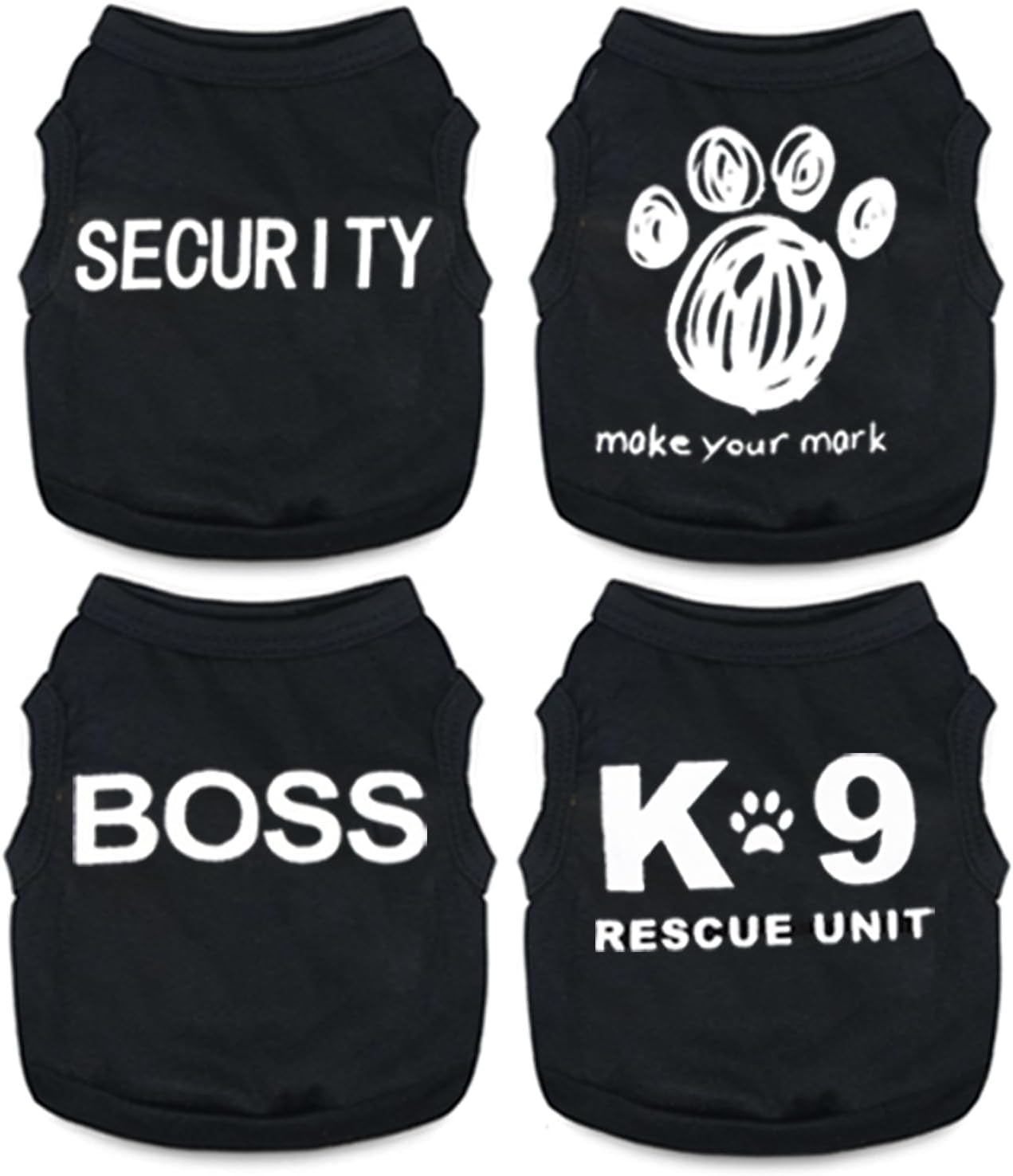 4-Pack Dog Clothes for Small Dogs Boy Male Summer Black Letter Security Puppy Shirts Cute Cool Breathable Clothes for Chihuahua Yorkie Shih Tzu Dachshund Pet Cat Outfit Clothing, Medium