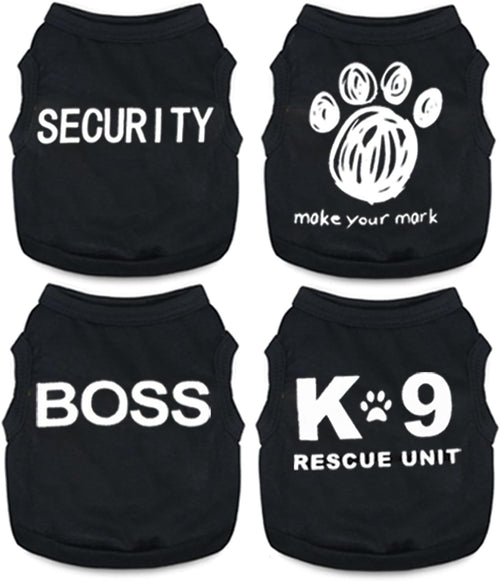 4-Pack Dog Clothes for Small Dogs Boy Male Summer Black Letter Security Puppy Shirts Cute Cool Breathable Clothes for Chihuahua Yorkie Shih Tzu Dachshund Pet Cat Outfit Clothing, Medium