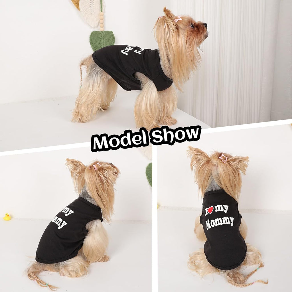 2 Pack Dog T-Shirt Sleeveless Vest for Small Dog, Love Mommy Daddy Chihuahua Yorkie Tank Top Tee Shirt Boy Girl Breathable, Summer Cute Female Male Stretchy Cotton Puppy Pet Cat Clothing, XS, Black