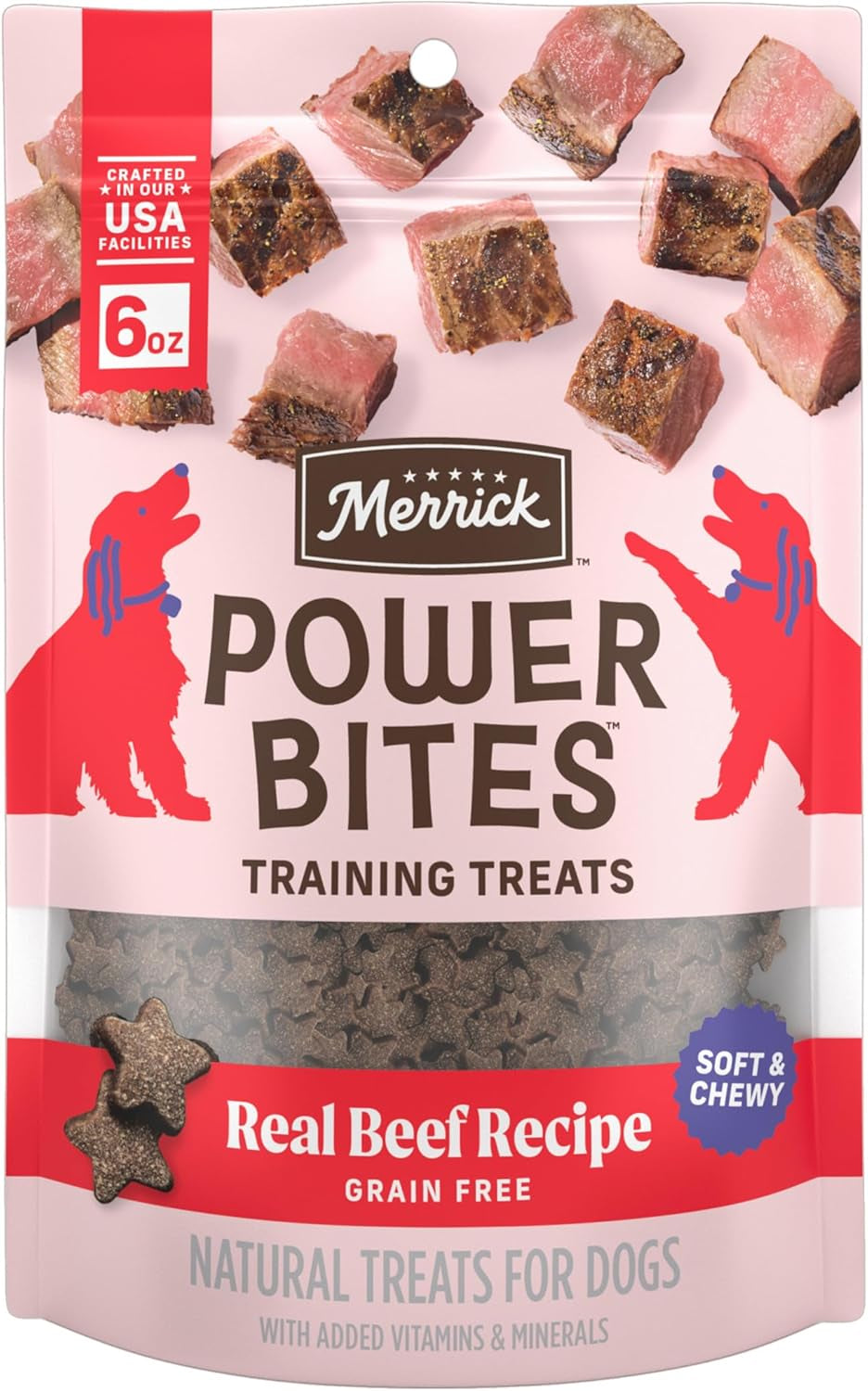 Power Bites Natural Soft and Chewy Real Meat Dog Treats, Grain Free Snack with Real Beef Recipe - 6 Oz. Bag