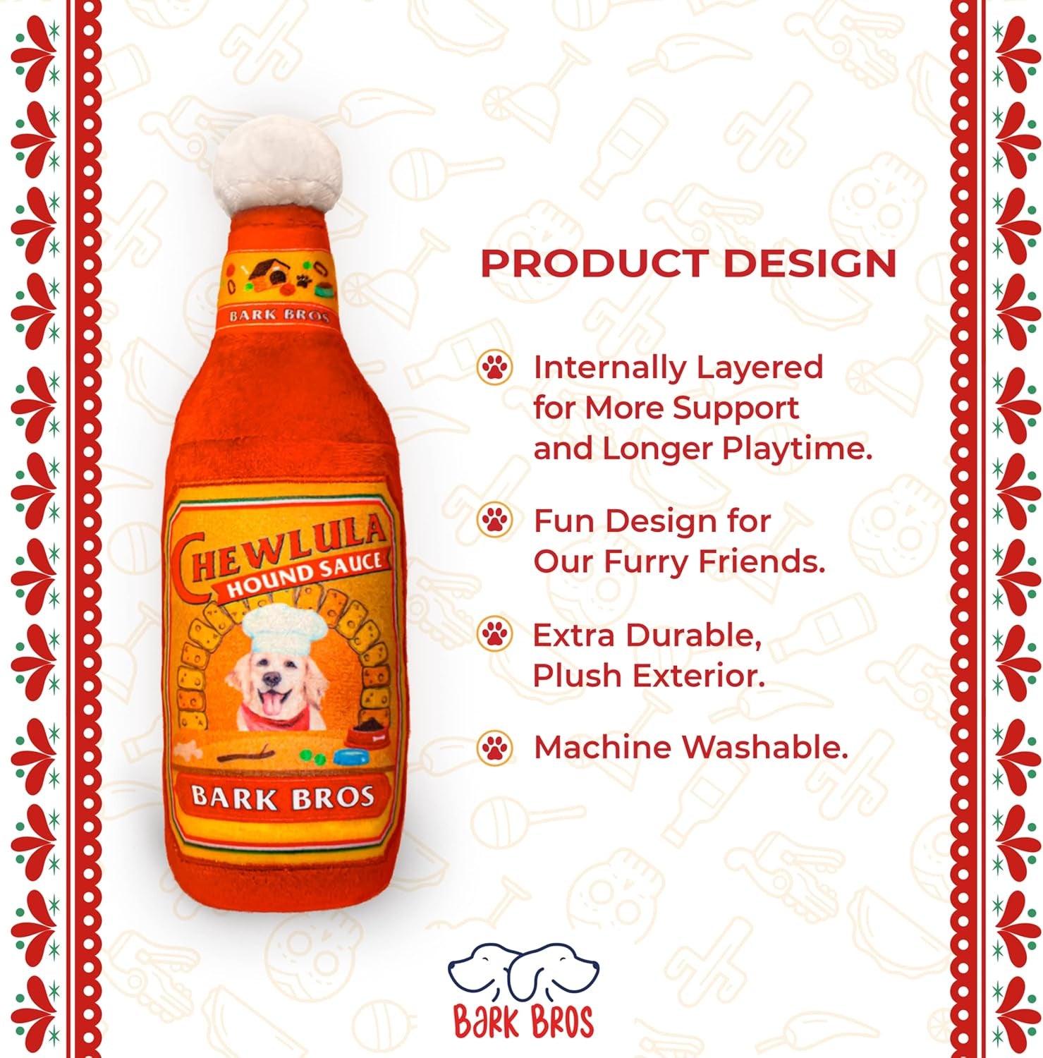 '- Sauce Bottle Dog Toy - Plush Squeaky Funny Parody for Birthday - Cute Puppy Gifts for Small, Medium, Large Dogs (Chewlula)