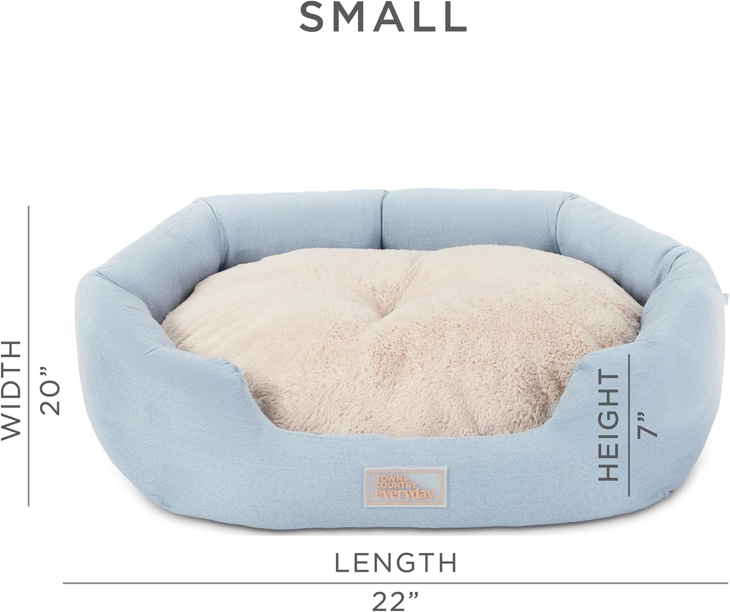 Cuddletown Faux Linen Comfy Cozy Cuddler Pet Bed, Supportive & Calming, Non-Slip Bottom, Machine Washable Cover, Blue, Small 22"X20"X7"