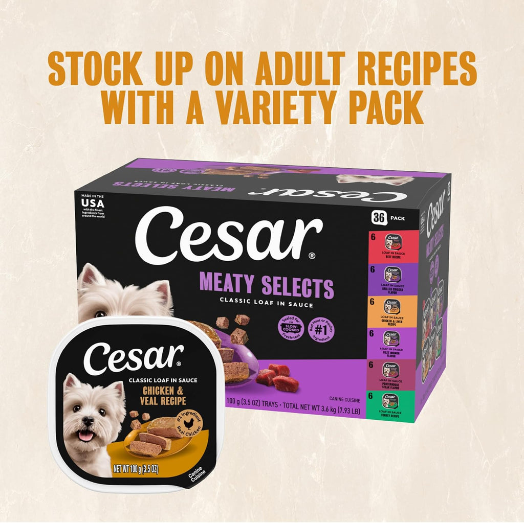 Classic Loaf in Sauce Wet Dog Food, Chicken & Veal, 3.5 Oz, 24 Count | Made in USA, Real Chicken #1 Ingredient, No Fillers/Added Sugar/Artificial Flavors, Use as Meal or Topper, Easy Peel Trays