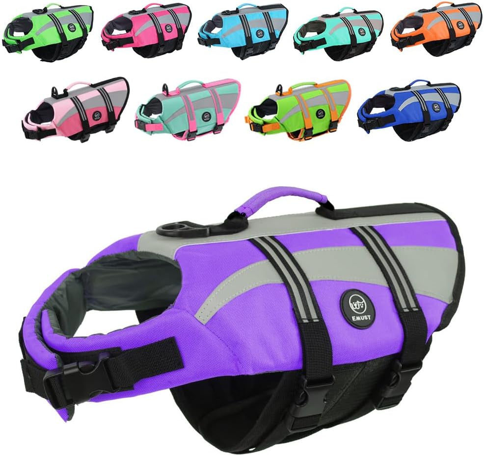 Dog Life Jacket, High Flotation Sports Style Life Vests for Dogs | Reflective Life Jacket for Small Dogs with Rescue Handle, Small Dog Vests Lifesaver for Swimming Boating Water, Purple, S