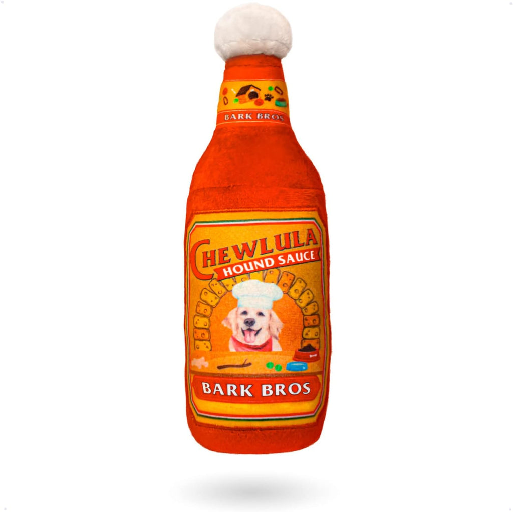'- Sauce Bottle Dog Toy - Plush Squeaky Funny Parody for Birthday - Cute Puppy Gifts for Small, Medium, Large Dogs (Chewlula)