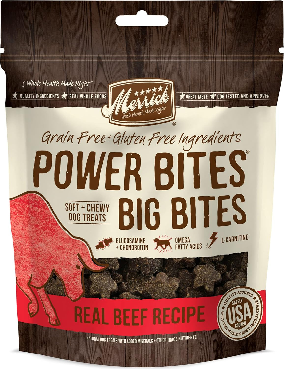 Power Bites Dog Treats Big Bites, Beef and Sweet Potato Recipe - 6 Oz Bag