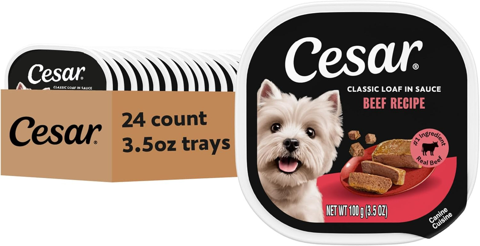 Classic Loaf in Sauce Wet Dog Food, Beef Recipe, 3.5 Oz, 24 Count | Real Beef #1 Ingredient, Made in USA, Easy Peel Trays, No Fillers/Added Sugar/Artificial Flavors, Use as Meal or Topper