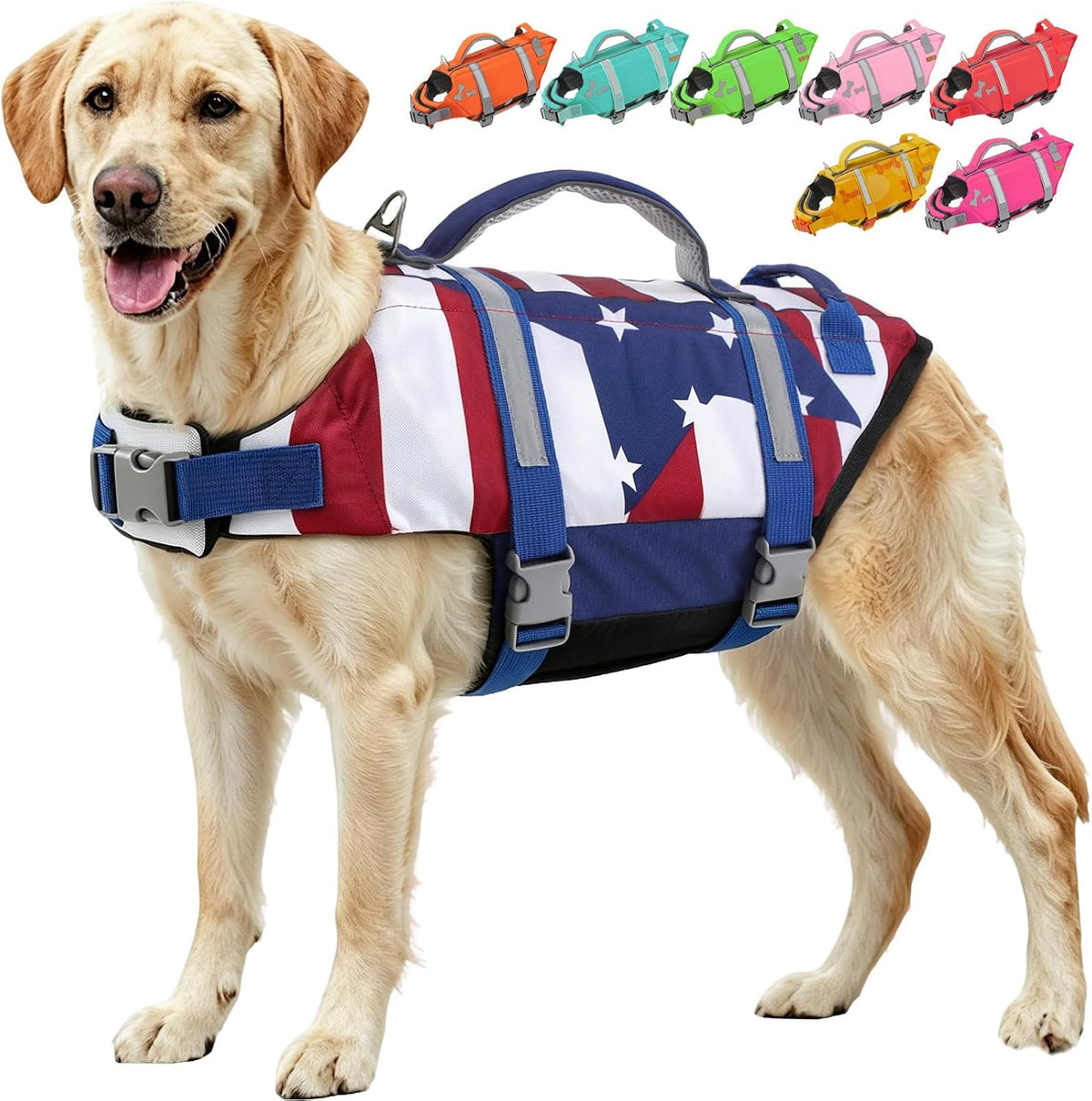 Dog Life Preserver, Superior Buoyancy Dog Flotation Vest for Dogs | Adjustable Dog Life Jackets for Boat, High Visibility Life Vests for Dogs, Medium Dog Safety Swimsuit, Flagstar, M