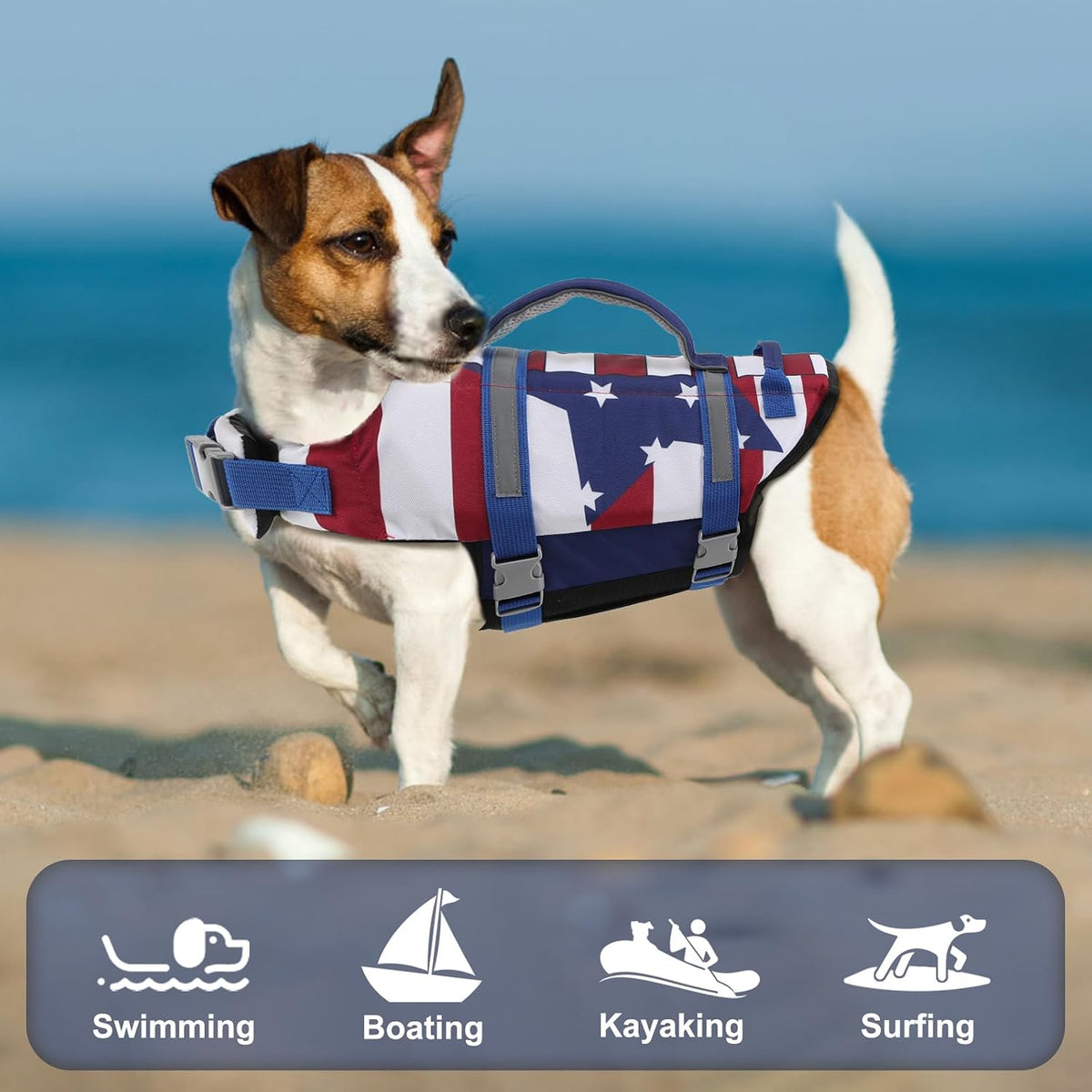Dog Life Preserver, Superior Buoyancy Dog Flotation Vest for Dogs | Adjustable Dog Life Jackets for Boat, High Visibility Life Vests for Dogs, Medium Dog Safety Swimsuit, Flagstar, M