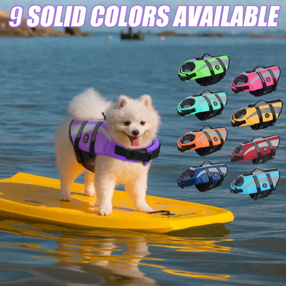 Dog Life Jacket, High Flotation Sports Style Life Vests for Dogs | Reflective Life Jacket for Small Dogs with Rescue Handle, Small Dog Vests Lifesaver for Swimming Boating Water, Purple, S