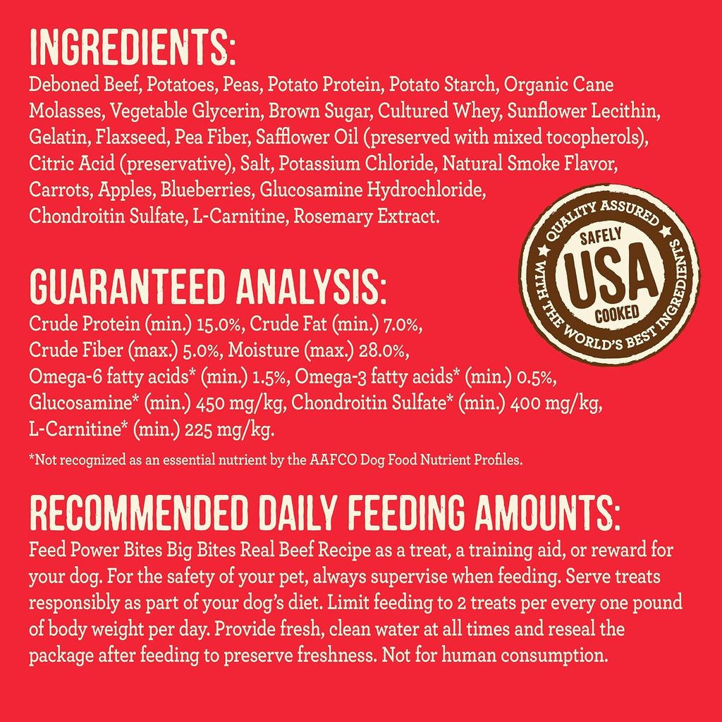 Power Bites Dog Treats Big Bites, Beef and Sweet Potato Recipe - 6 Oz Bag