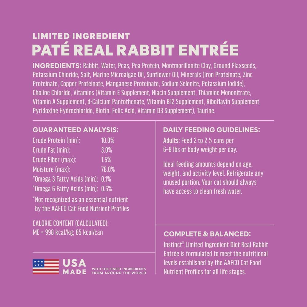 Limited Ingredient Diet Wet Cat Food, Rabbit, 3 Oz (24 Count) | Single Animal Protein and Vegetable Recipe, Rich & Creamy Pate Texture, Real Rabbit Entree, Gentle on Sensitive Stomachs