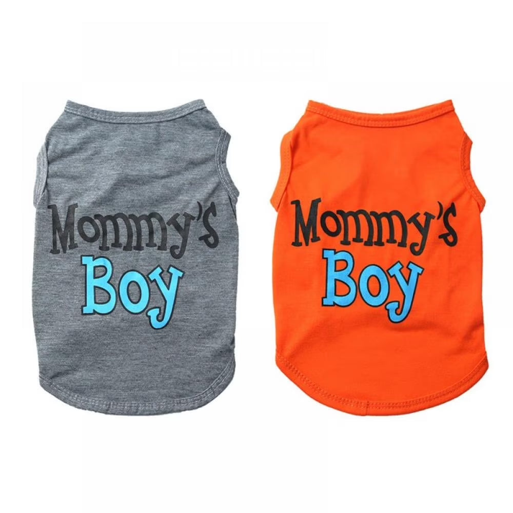2-Pack Mommy'S Boy Dog Shirt Male Puppy Clothes for Small Dog Boy Chihuahua Yorkies Bulldog Pet Cat Outfits Tshirt Apparel (Small, Gray+Orange)