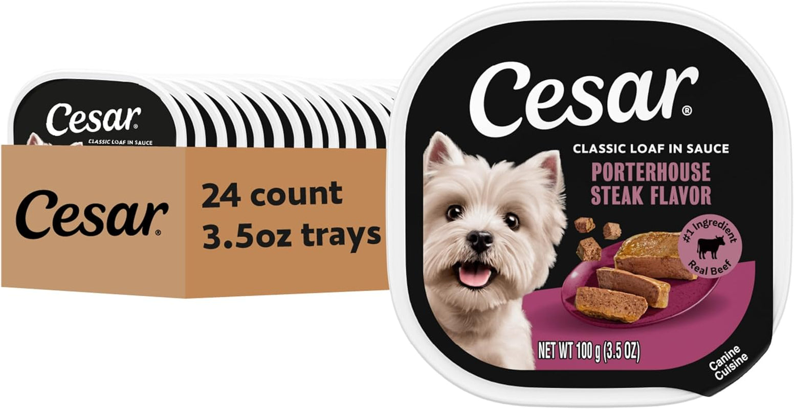 Classic Loaf Wet Dog Food, Porterhouse Steak, 3.5 Oz, 24 Count | Made in USA, Real Beef #1 Ingredient, Slow-Cooked Tender Texture, Easy Peel Trays, No Fillers/Added Sugar/Artificial Flavor