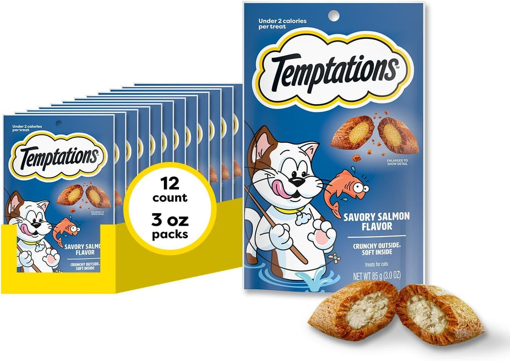 Classic Crunchy and Soft Cat Treats, Savory Salmon, 3 Oz, 12Pk | Tartar Control, Crunchy Outside, Soft Inside, under 2 Calories per Treat, 100% Complete & Balanced, Resealable Pouches