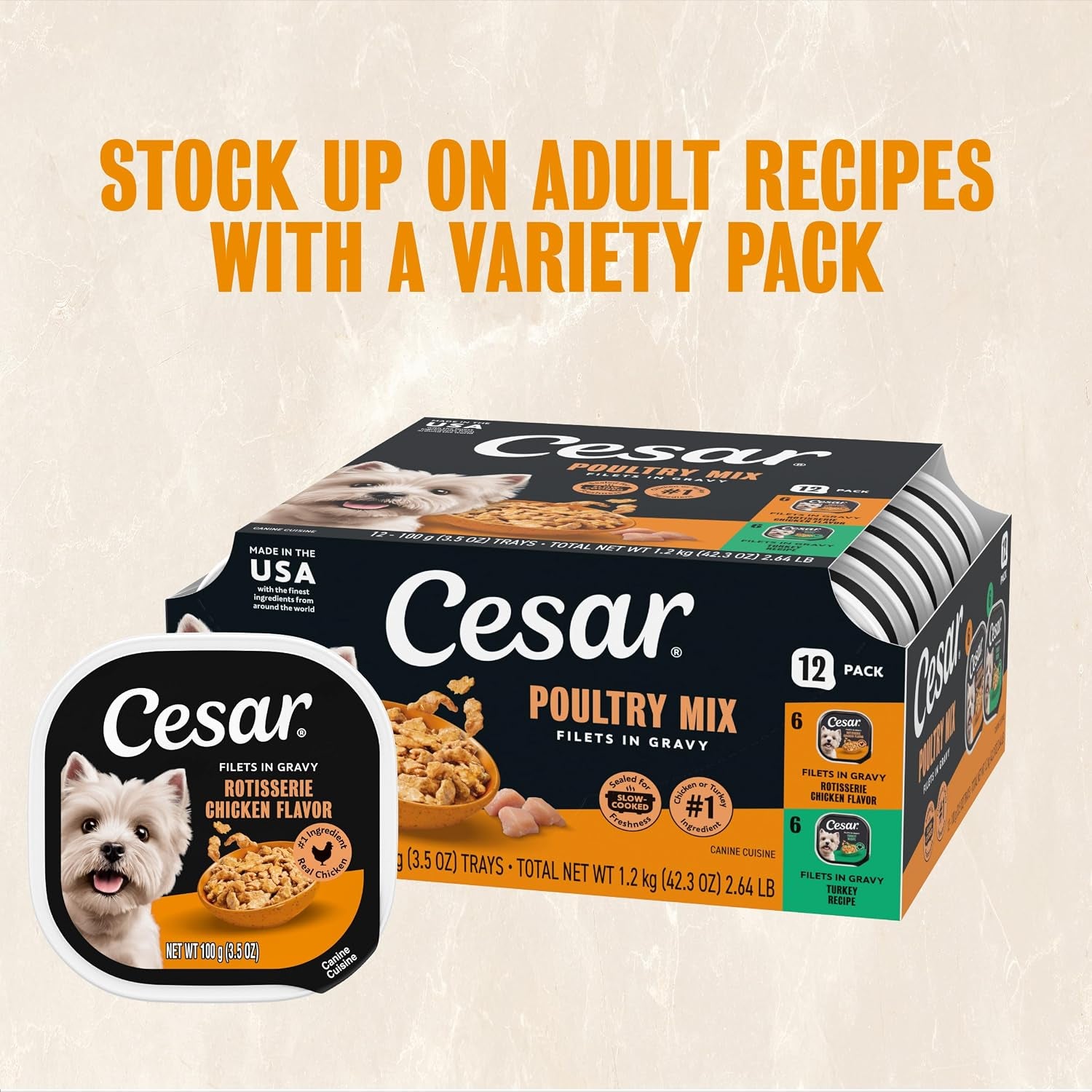 Filets in Gravy Wet Dog Food, Rotisserie Chicken, 3.5 Oz, 24 Count | Real Chicken #1 Ingredient, Easy to Digest, No Fillers or Artificial Flavors, Can Be Used as Food Topper, Easy Peel Trays