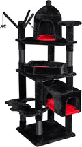 Heavy Duty Cat Tree Tower, 63 in Gothic Cat Trees with Coffin Bed | Large Goth Cat Tree for Indoor Cats, Cat Condo with Scratching Posts for Adult Cats 20 Lbs+, Tall Cat House, Black & Red
