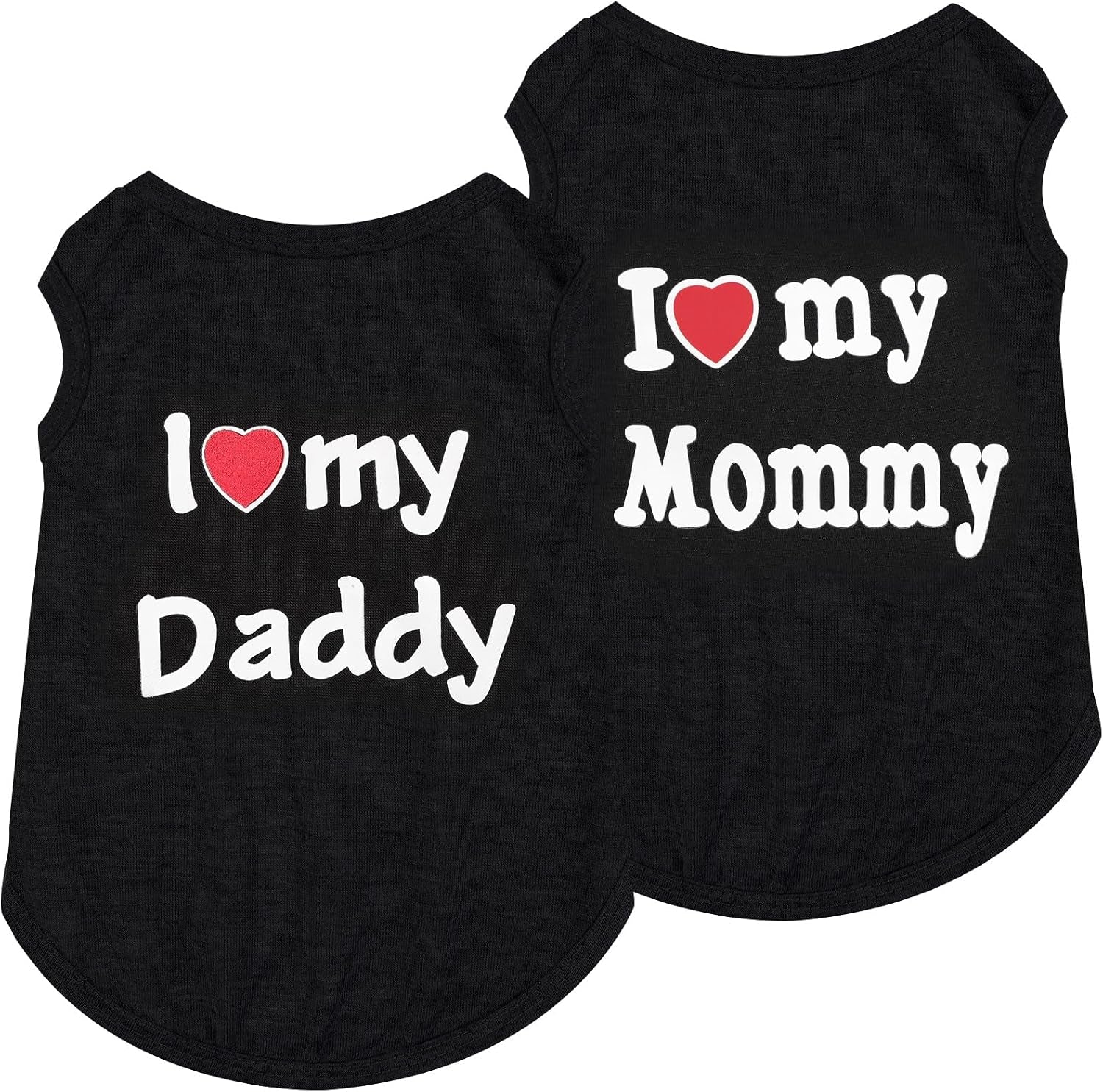 2 Pack Dog T-Shirt Sleeveless Vest for Small Dog, Love Mommy Daddy Chihuahua Yorkie Tank Top Tee Shirt Boy Girl Breathable, Summer Cute Female Male Stretchy Cotton Puppy Pet Cat Clothing, XS, Black